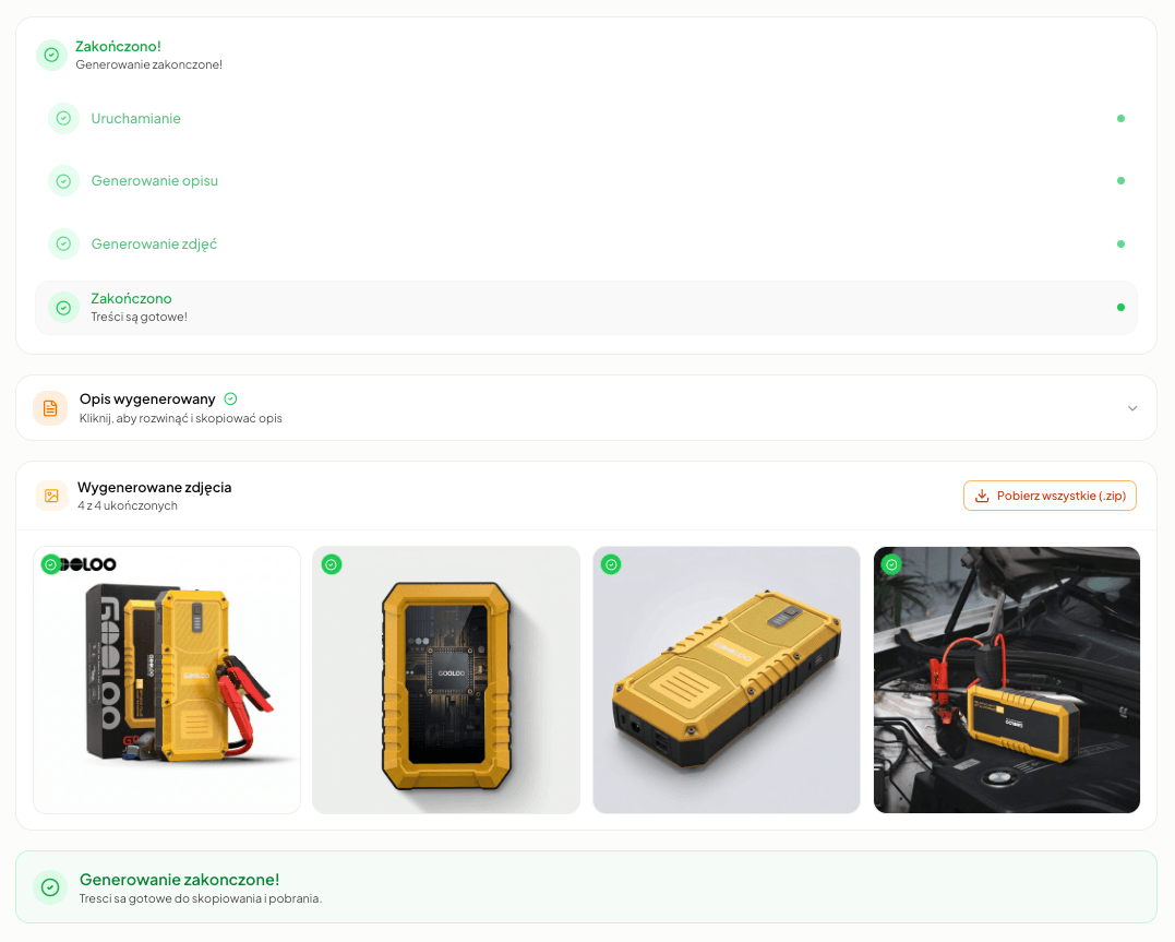 AI-generated product photos ready to publish